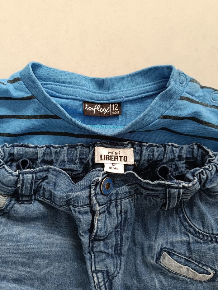Ensemble garçon bleu jean et haut manches longues 12 mois influx et mini liberto - photo numéro 2