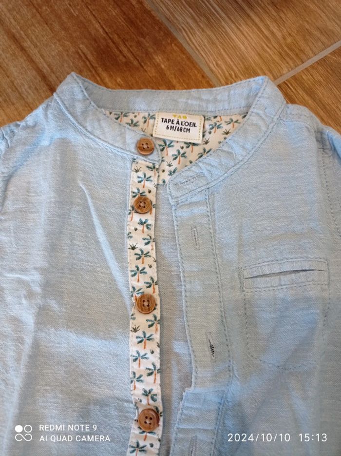 Ensemble chino vert+ 2 chemises jean + pull marinière 6 mois - photo numéro 6