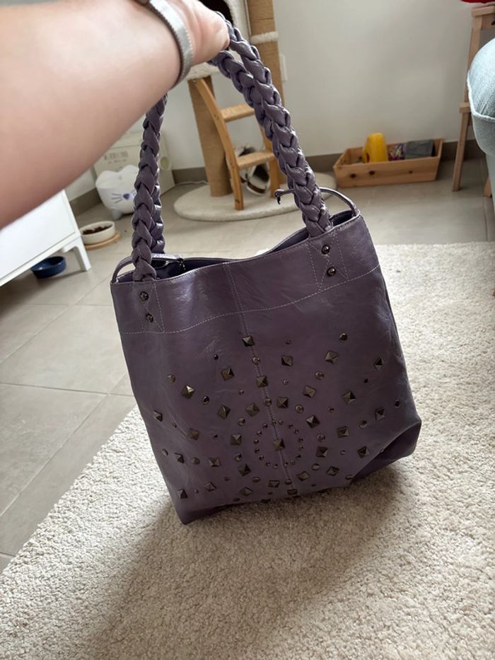 Sac cabas à clous similicuir violet - photo numéro 13