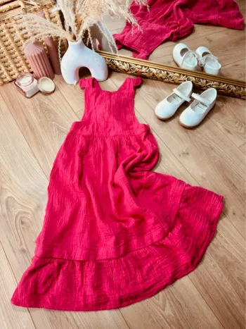Taille 3-5 ans robe longue fille TAO rose fuchsia Neuve * gaze de coton * 🩷