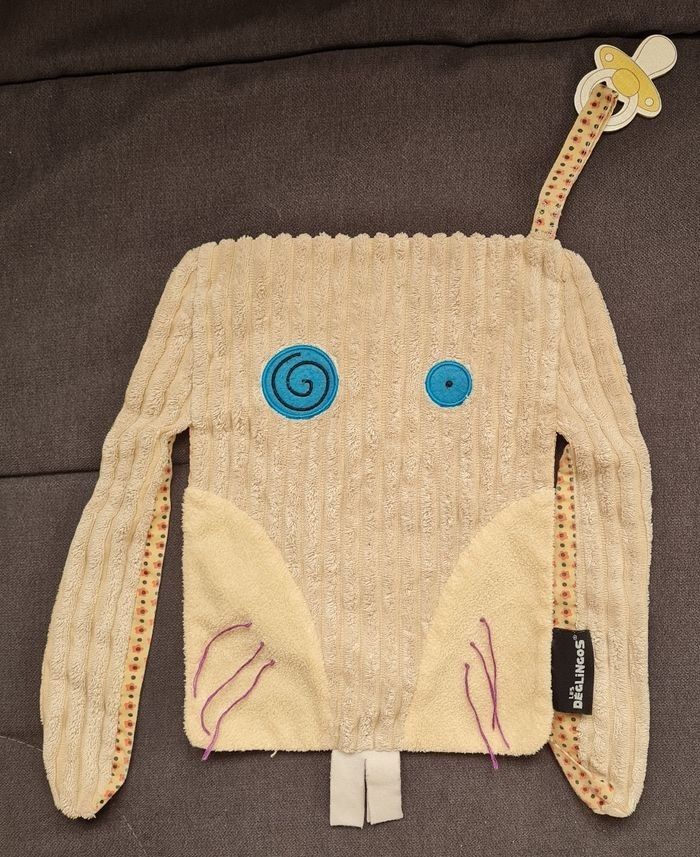 Doudou maxi plat Lapin - attache tétine- Deglingos