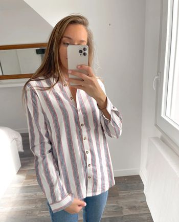🌟 Chemise à rayures blanc gris et rouge