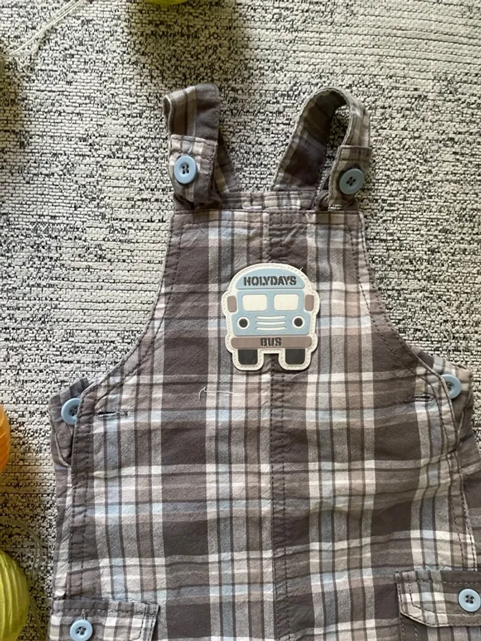 Salopette à carreaux gris et bleu - photo numéro 2