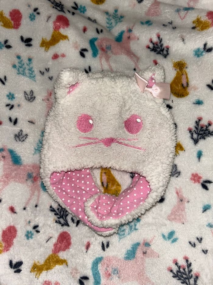 Bonnet chat blanc et rose - 38cm - orchestra