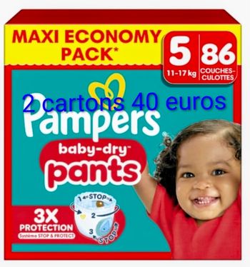 2 cartons de couches Pampers pants soit 172 couches taille 5