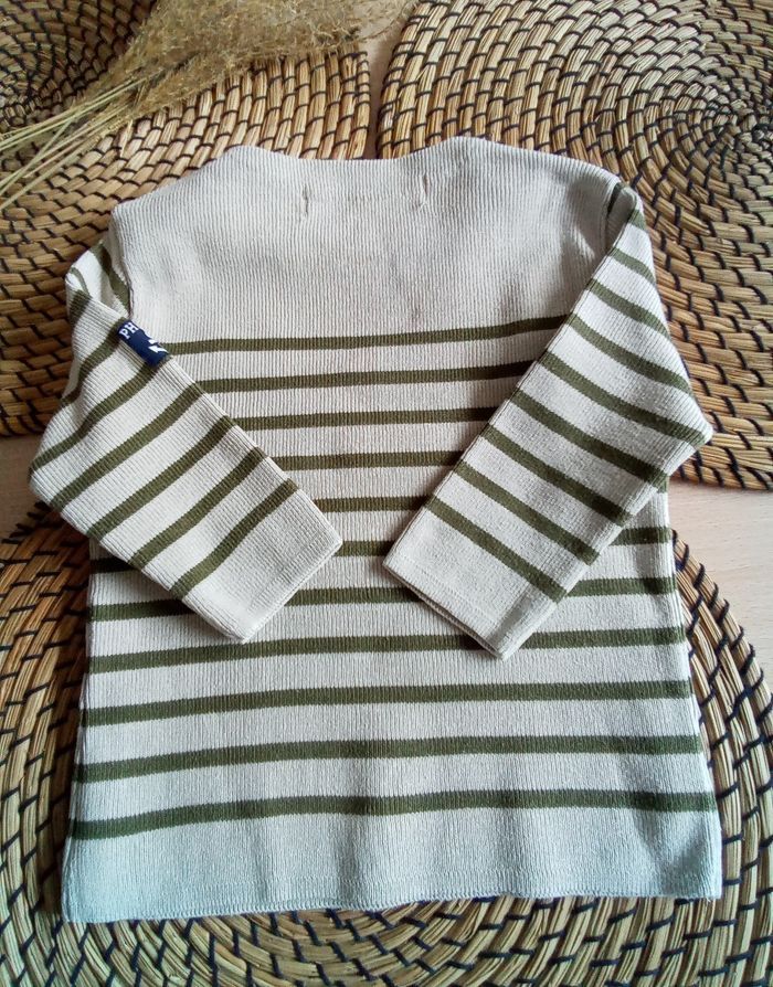 Pull rayé kaki/beige Le phare de la baleine taille 18 mois - photo numéro 5
