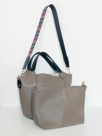 Sac à main 2 en 1 effet cuir taupe bandoulière amovible / Phildar