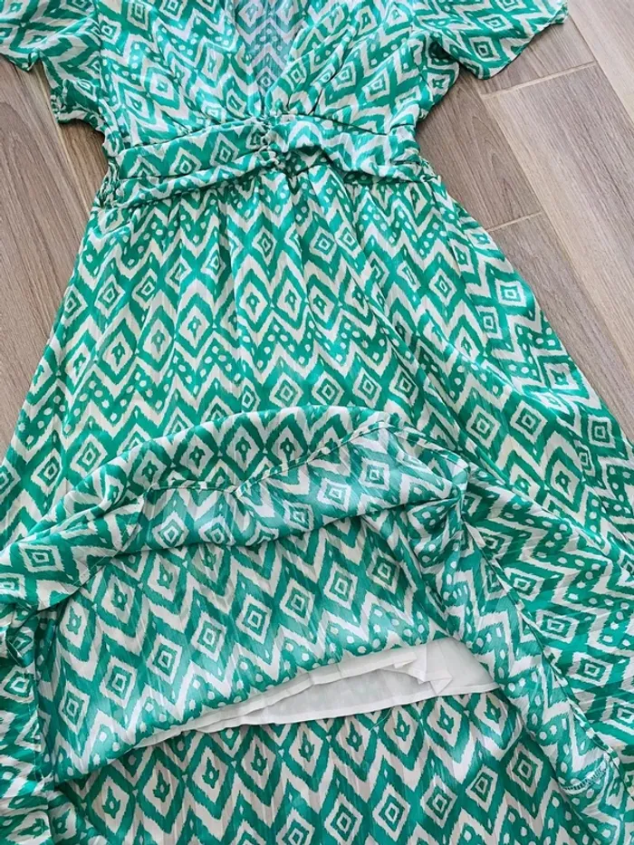 Belle robe longue doublée vert à motif T36/38 - photo numéro 5