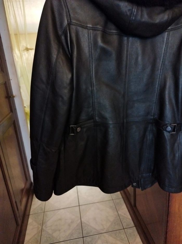 Veste parka à capuche vrai cuir noir M/38 - photo numéro 5