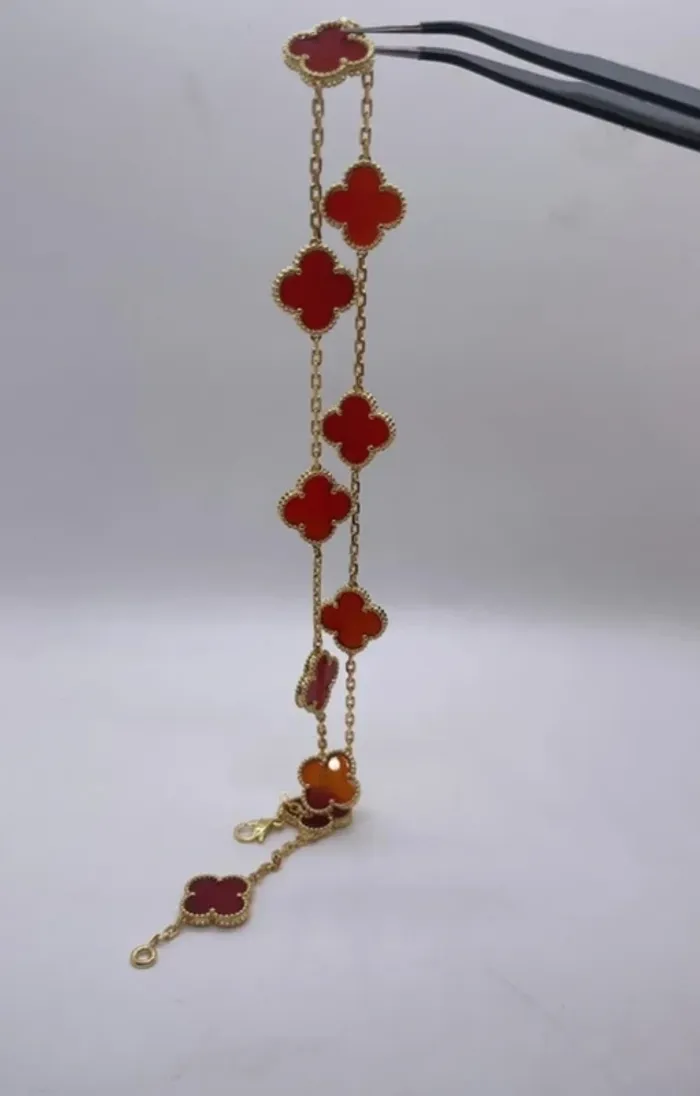 Collier 10 trèfles cornaline rouge 41cm - photo numéro 10