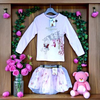 DISNEY - NEW - ENSEMBLE 2P FILLE WINNIE L'OURSON, TULLE RÉSILLE & OR PAILLETÉ 5/6A