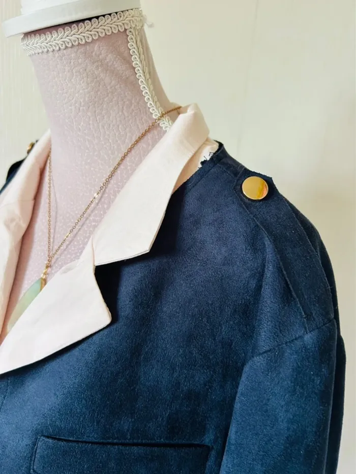 💙Veste vintage bohème 2-en-1 Carnaby mi-longue ou courte Taille 42/XL Versatile navy suede jacket💙 - photo numéro 17