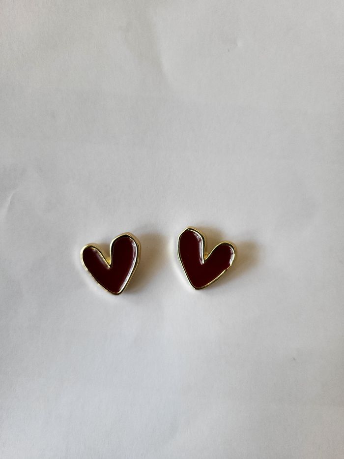 Boucles d'oreilles coeur bordeaux - photo numéro 2