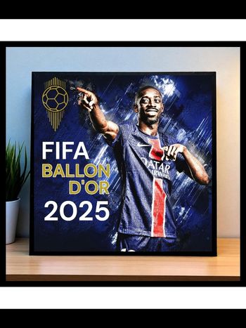 Cadre PSG Ousmane Dembele ballon d'or 2025 neuf sous emballage format 20x20cm