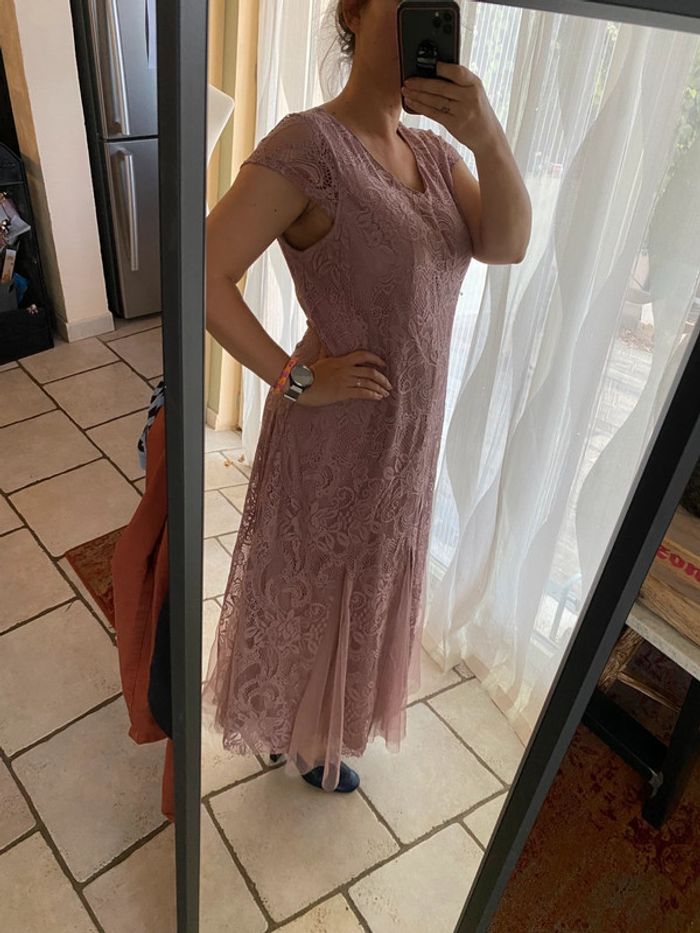 Robe longue dentelle rose Candalite XL - photo numéro 3