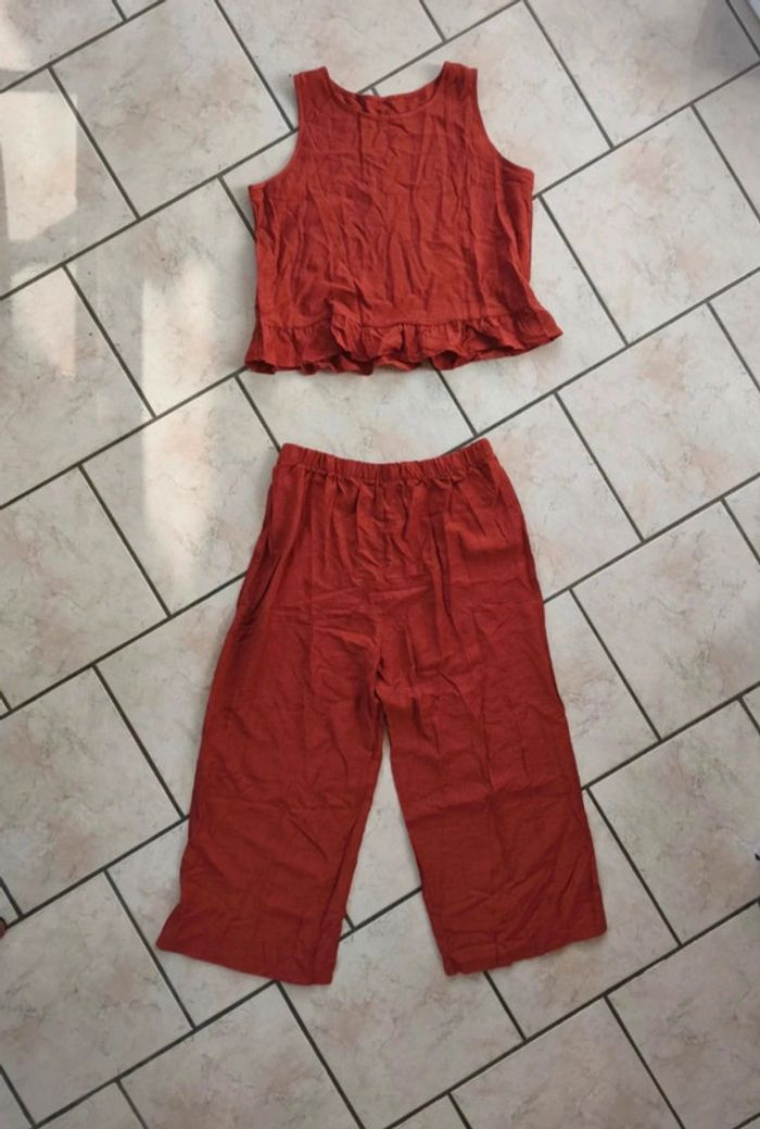 Ensemble été marron Top et Pantalon large