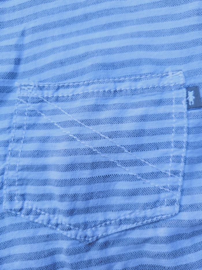 Superbe salopette short légère (lin et coton) Natalys, blanche rayée gris/bleu, 12 mois (1an) - photo numéro 4