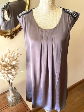 Robe gris Châtaigne Élégante satinée avec Détails en Sequins