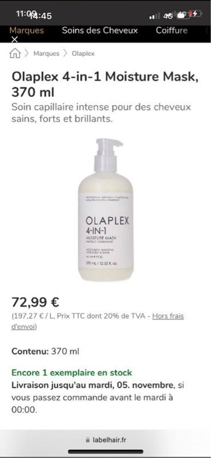 Olaplex Masque 4-1 hautement concentrée 370ml