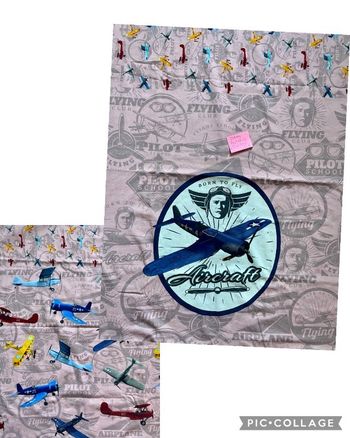 Panneau de tissu jersey AVIONS SUR FOND ROSE