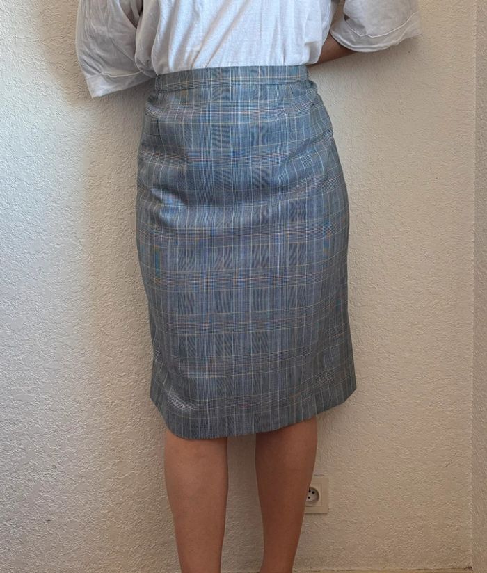 Jupe tailleur Weinberg Paris vintage 90s gris noir prince de galles carreaux taille XL/42