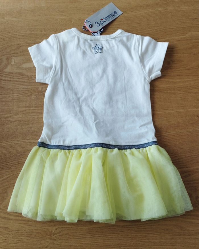 Robe manches courtes fille bas tutu jaune et haut blanc taille 9/12 mois 3 Pommes - photo numéro 2