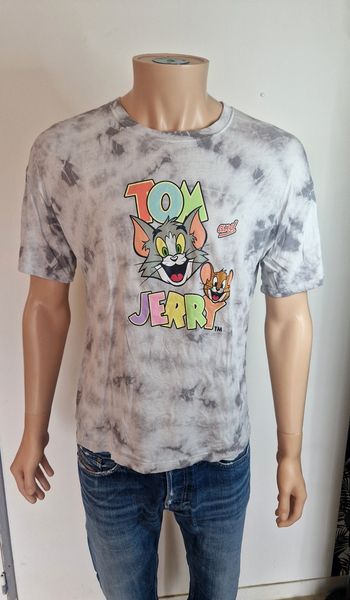 T-shirt Tom & Jerry Gris Tie-Dye Taille S Cartoon Vintage Style