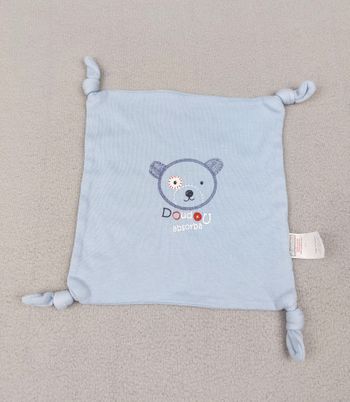Doudou plat carré coton ours bleu ABSORBA 4 nouettes TBE