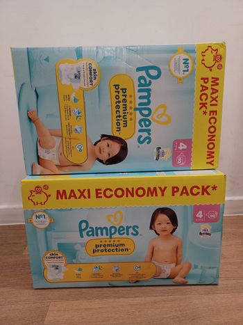 2 Cartons neufs couches Pampers premium Taille 4 - Maxi-Ecopack
