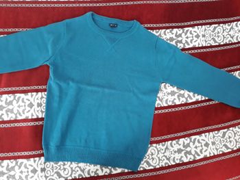 Pull en laine fin bleu canard taille 6 ans