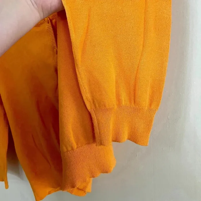 Gilet fin orange Promod T38-40, col rond, manches 3/4, maille légère boutonnée V030 - photo numéro 7