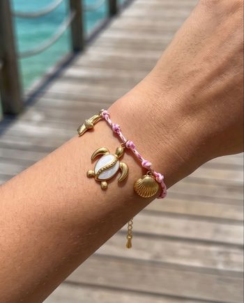 Bracelet tortue coquillage étoile doré rose été plage acier inoxydable