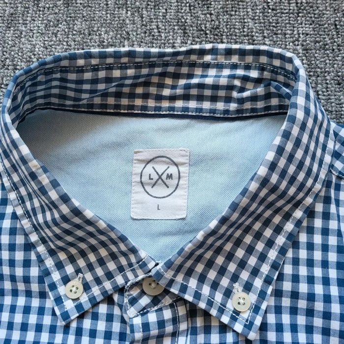 Chemise à carreaux LxM bleue et blanche manches longues col boutonné coupe ajustée taille M Coton - photo numéro 4