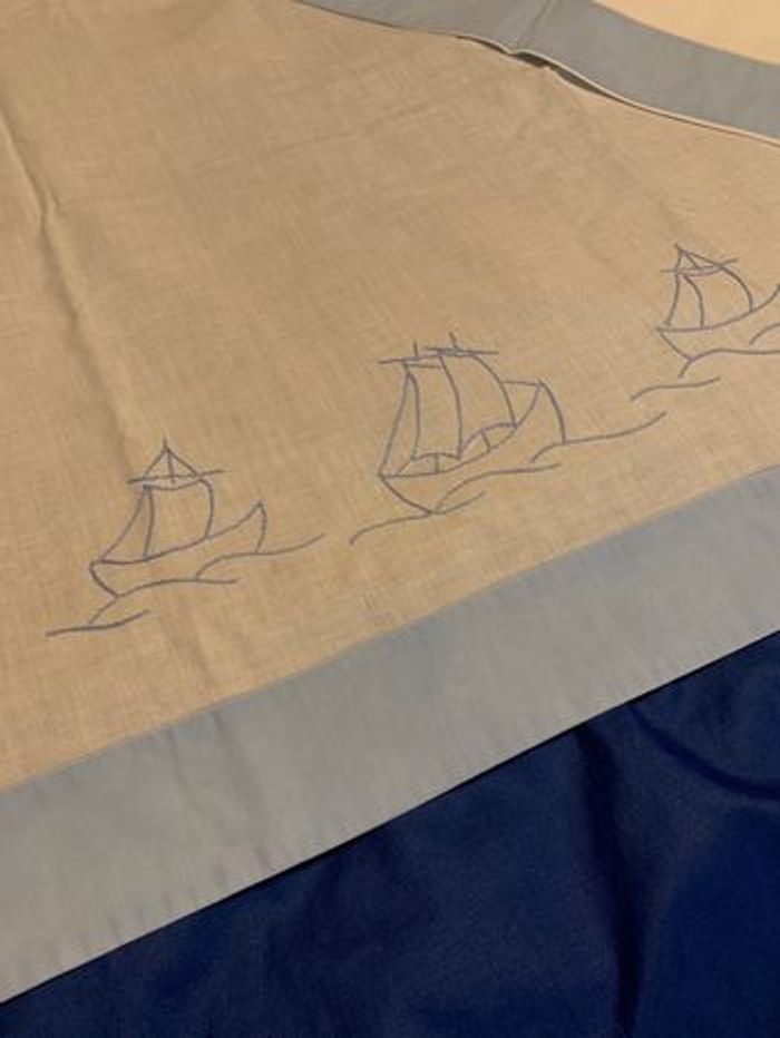 Drap et taie d’oreiller bateaux sur l’eau ancien vintage / enfant bébé / blanc et bleu 120x76cm - photo numéro 3