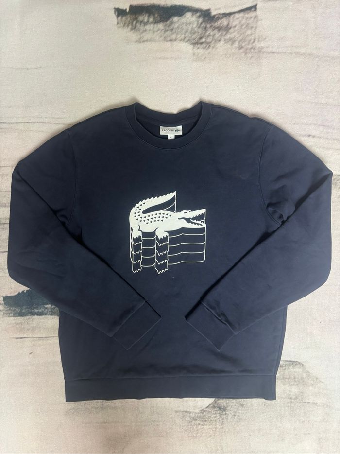 Sweat Lacoste bleu marine logo imprimé crocodile blanc taille M/L - photo numéro 4