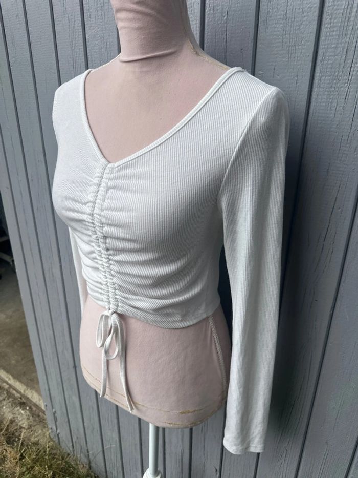 Haut blanc manches longues crop top décolleté shein 36/S - photo numéro 3