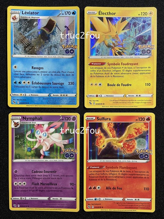 Lot 4 cartes Pokemon Holo Léviator Électhor Sulfura Nymphali /078 Pokémon neuf