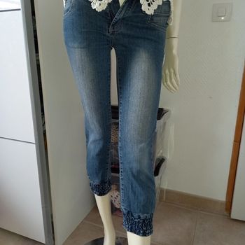 Jean pantacourt / jean 7/8 vintage skinny bleu used taille 34 excellent état