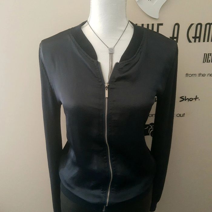 Blouson léger satiné bleu nuit bi matière Grain de Malice - photo numéro 2