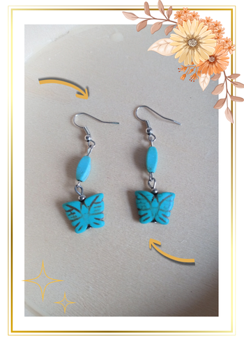 Boucles d'oreilles pendantes Papillons turquoise