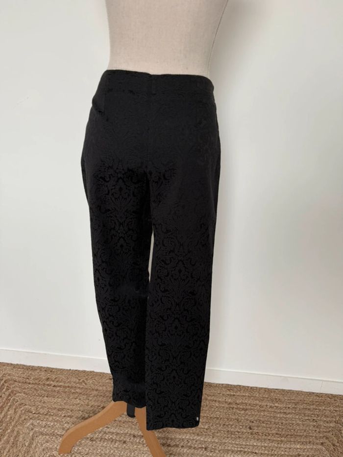Pantalon legging noir 40 droit long jacquard tailleur costume pantaloni pantalones tailleur Calças - photo numéro 4