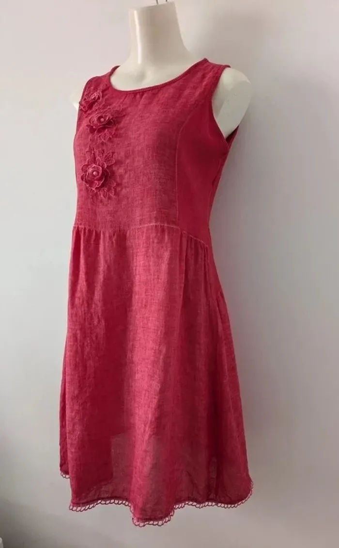 Robe d'été rouge en lin - Camaïeu - taille 42 - photo numéro 3