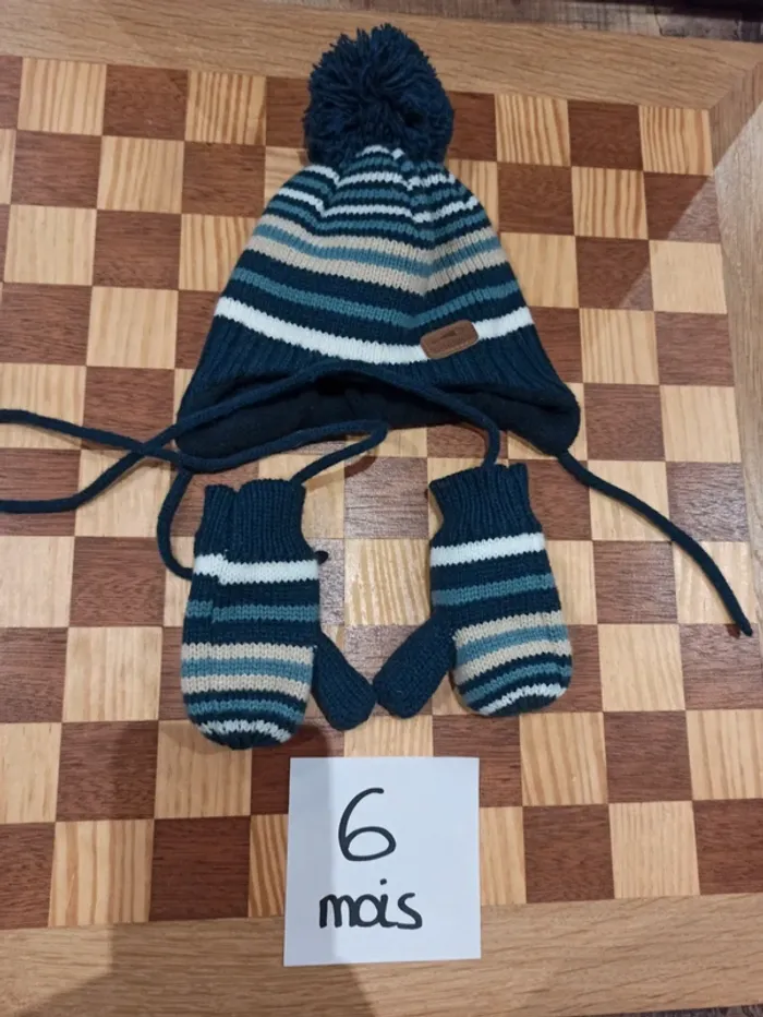 Ensemble bonnet et gants creeks 6-12 mois garçon