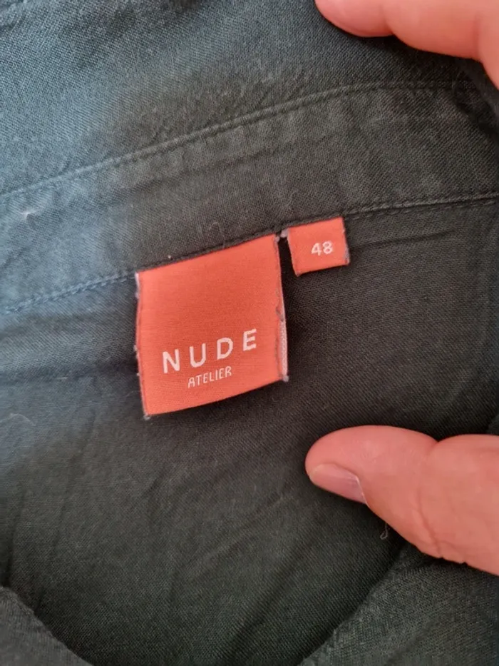 Chemisier vert foncé brodée nude - photo numéro 5