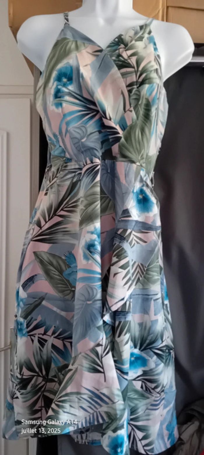 Robe estivale bas volanté ouvert imprimé fleurs zhu su feng femme M - photo numéro 5