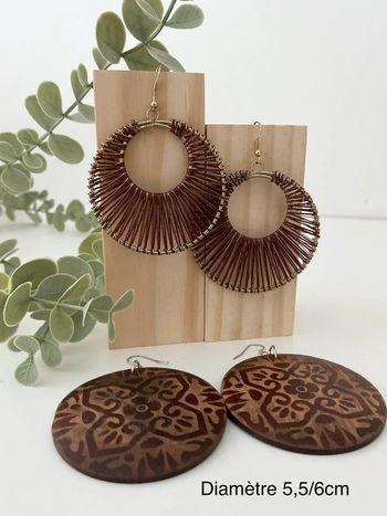 Lot 2 paires boucles d’oreilles 🤎 fils et bois 🤎 excellent état