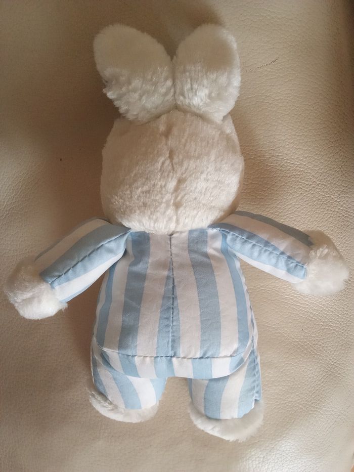 Lapin blanc et bleu vintage Pampers ancien  vers 1991 rayures   très joli - photo numéro 3