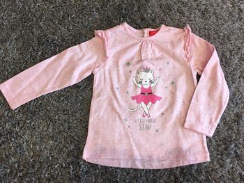 Tee-shirt manches longues bébé fille Tissaia rose blanc fushia argenté paillettes danseuse chat