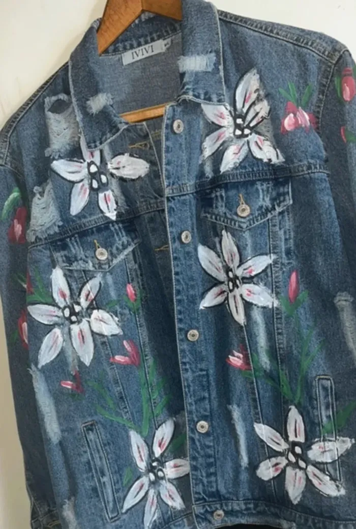 Originale Veste en jeans peindre à la main , M/ L , Neuf - IVIVI