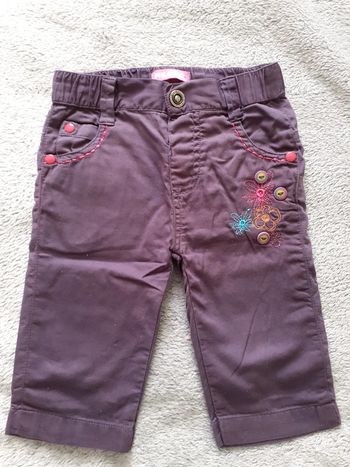 Pantalon fille 6 mois violet broderies multicolores